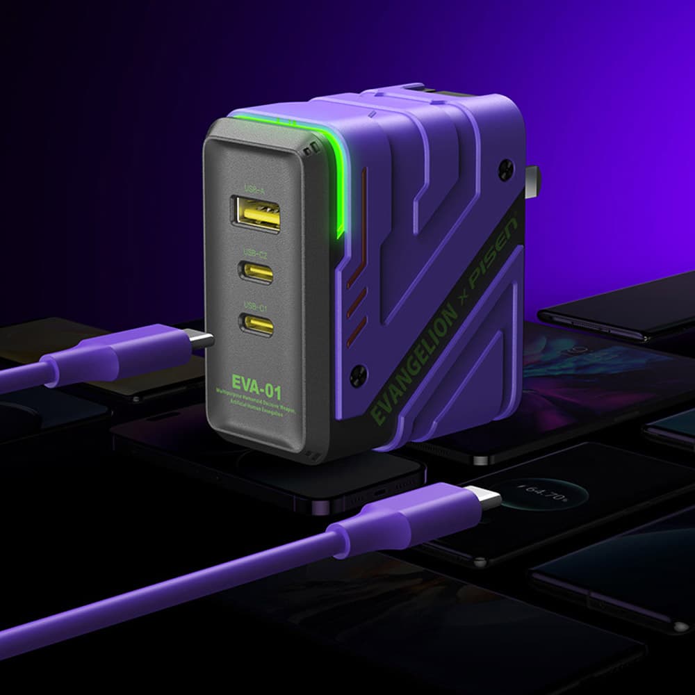 Củ sạc Pisen Pro-EVA Mecha 2 cổng type C 1 cổng USB 65W TP-C04