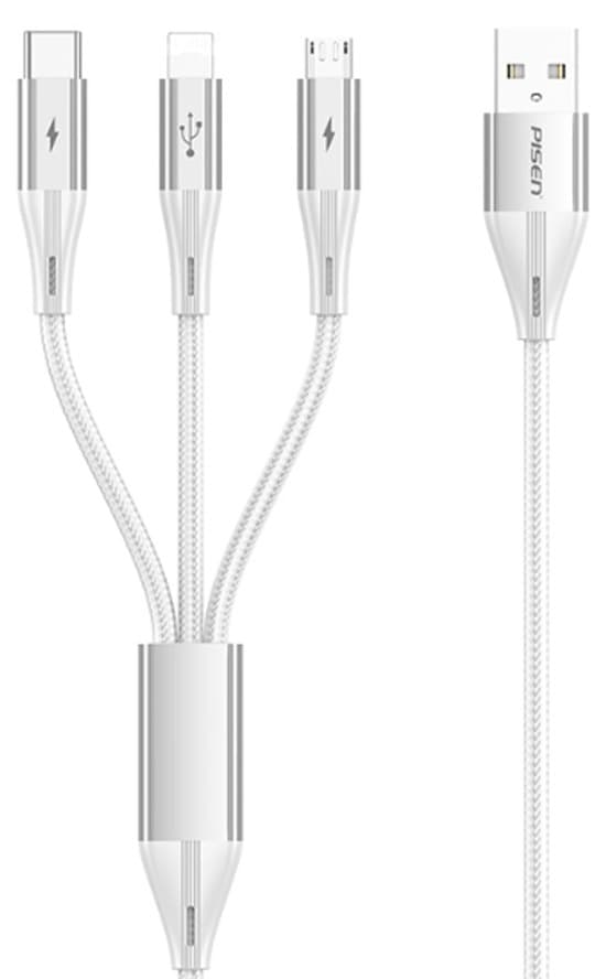 Cáp Pisen 3 đầu ra Lightning type-C Micro 1.8m AP-FC17-1800