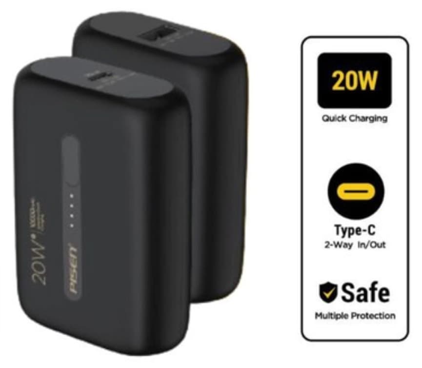 Pin sạc dự phòng Pisen 10.000 mAh QUICK-Power Tiny TS-D304 20W Màu đen