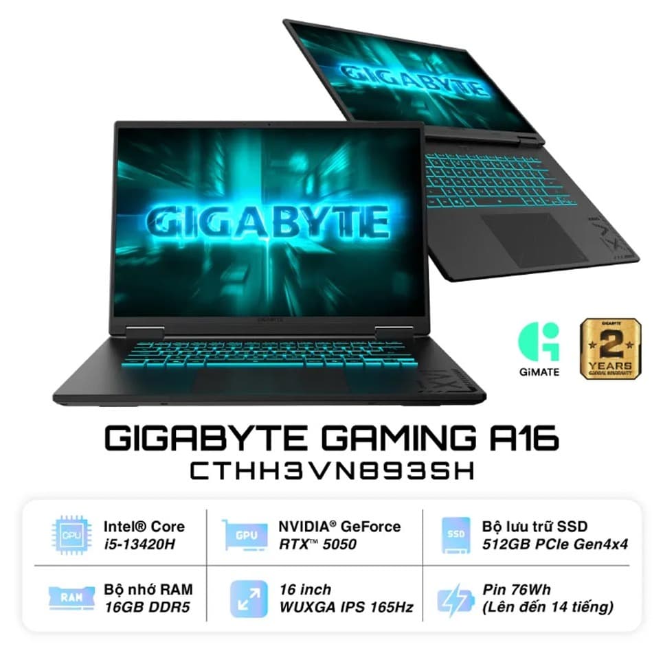 Laptop Gigabyte Gaming A16 CTHH3VN893SH