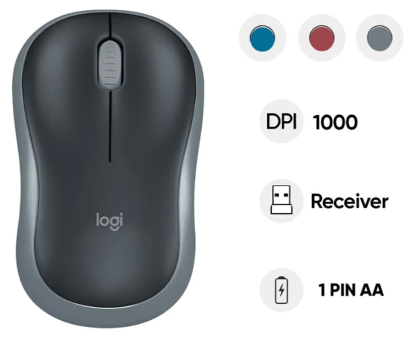 Chuột không dây Logitech M185 Màu Đen viền Xám