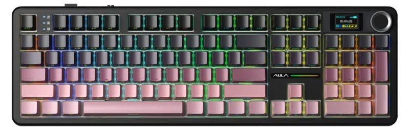 Bàn phím cơ Aula 3 MODE F108 PRO Đen + hồng gradient Grey Wood V3 switch