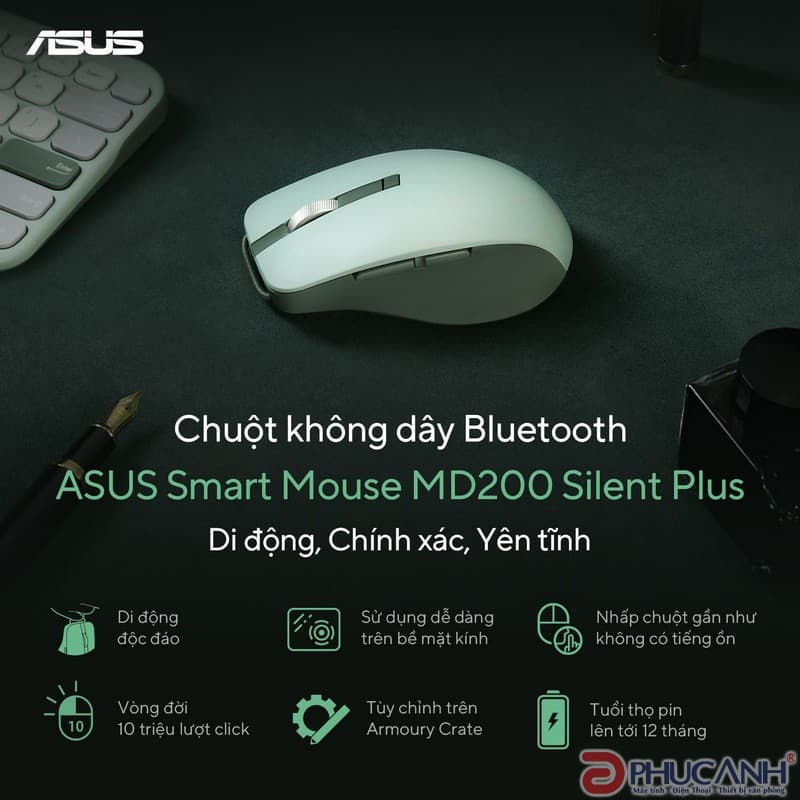 Chuột không dây bluetooth ASUS SmartO Mouse MD200 Silent Plus