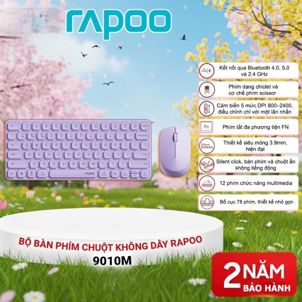 Bộ bàn phím chuột không dây Rapoo 9010M Màu tím