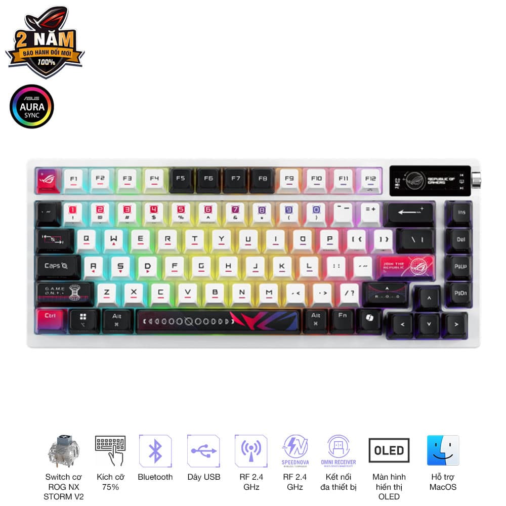 Bàn phím cơ Asus ROG Azoth X Wireless NX Snow V2 switch