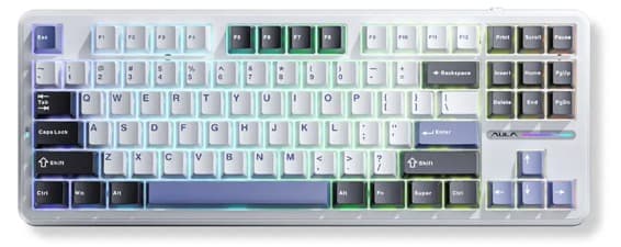 Bàn phím cơ Aula có dây F87 Đen Trắng Xanh Dương Grey Wood V3 switch