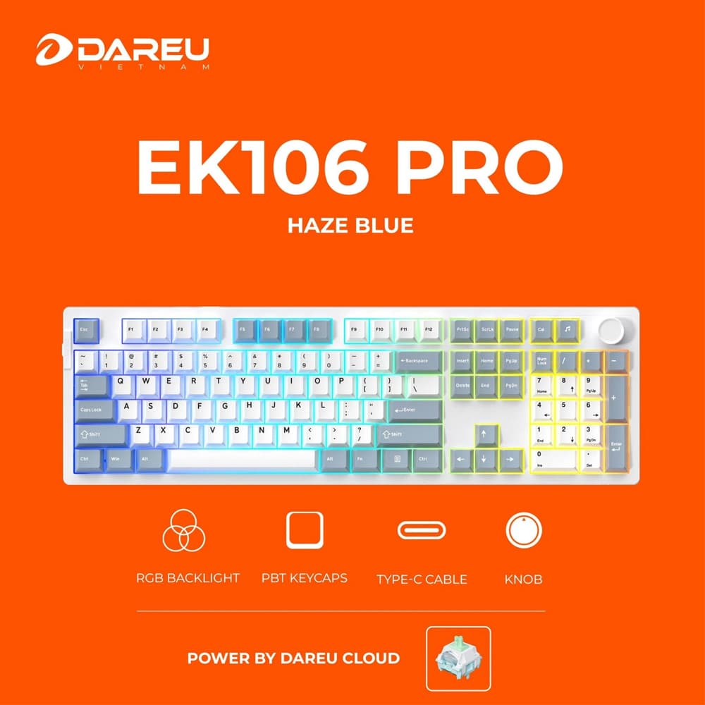 Bàn phím cơ không dây Dareu EK106 Pro Triple Mode Haze Blue DareU Cloud switch