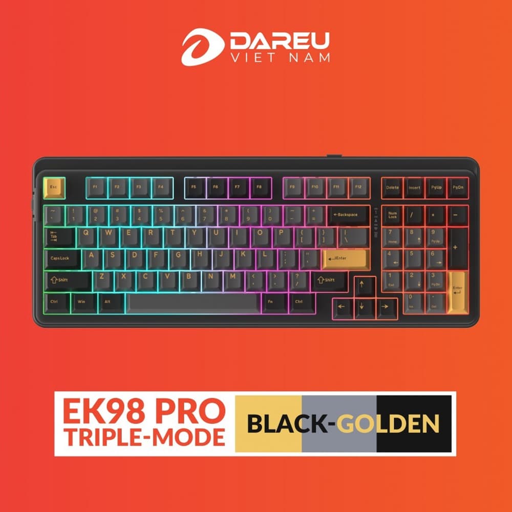 Bàn phím cơ không dây Dareu EK98 Pro Triple Mode Black Golden DareU Dream switch