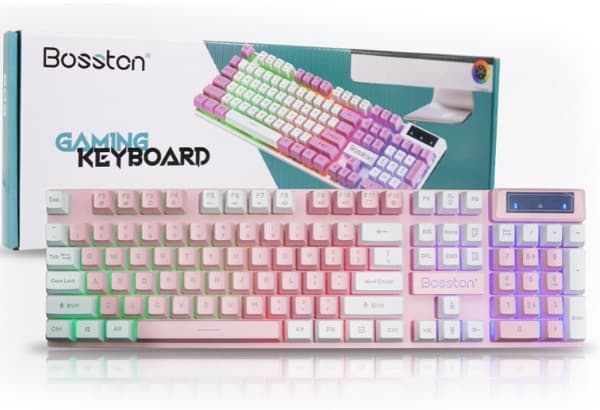 Bàn phím giả cơ Bosston 803 Led đa màu – Hồng Trắng